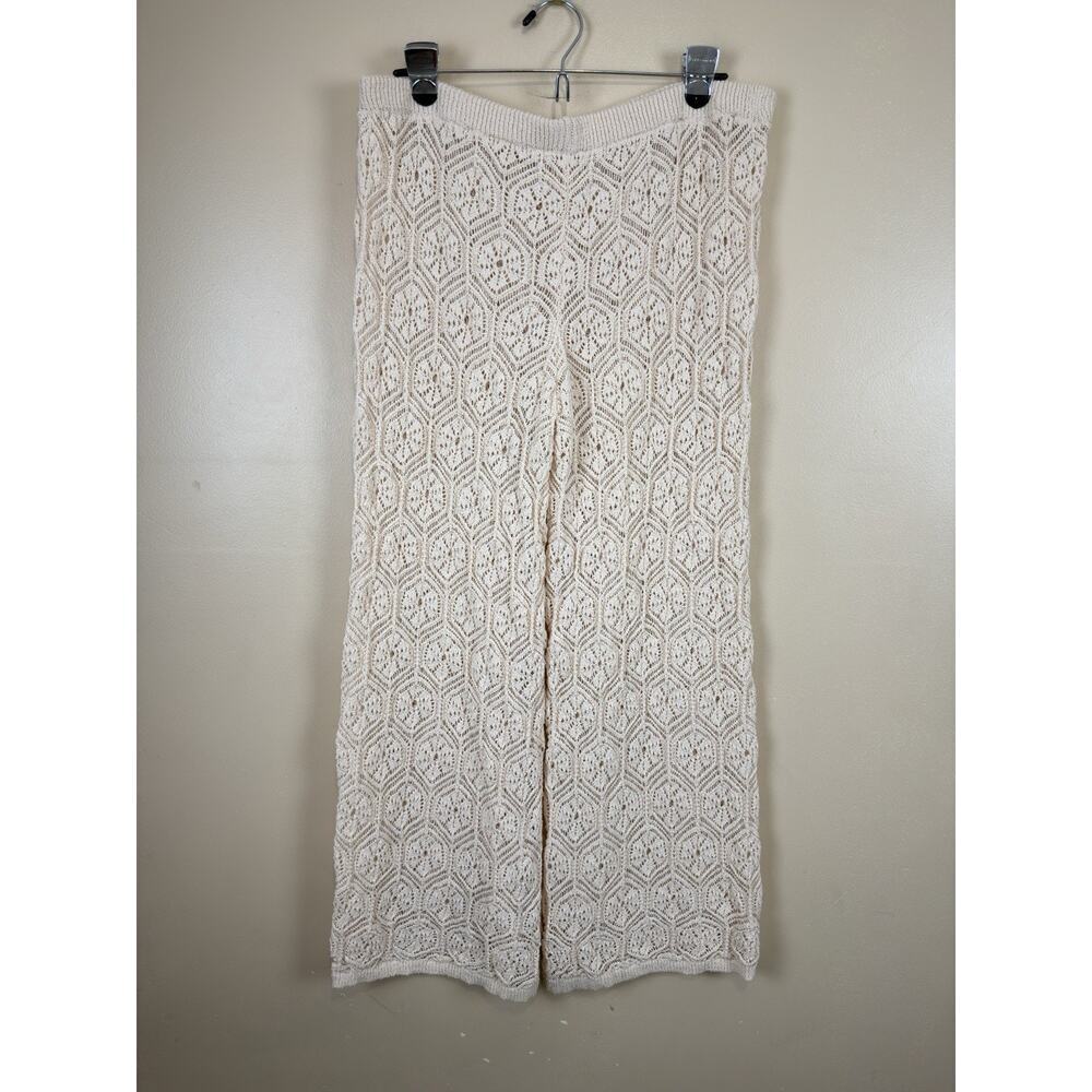Women’s Crochet Lace Cover Up Pants Cream Boho Cottagecore Resortwear Size L